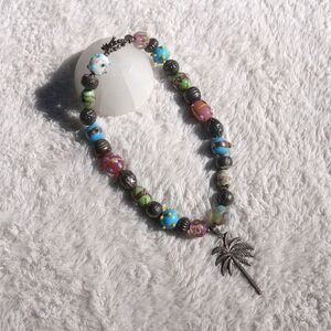 Vintage 00s Lilly Pulitzer Silver Palm Beaded Necklace